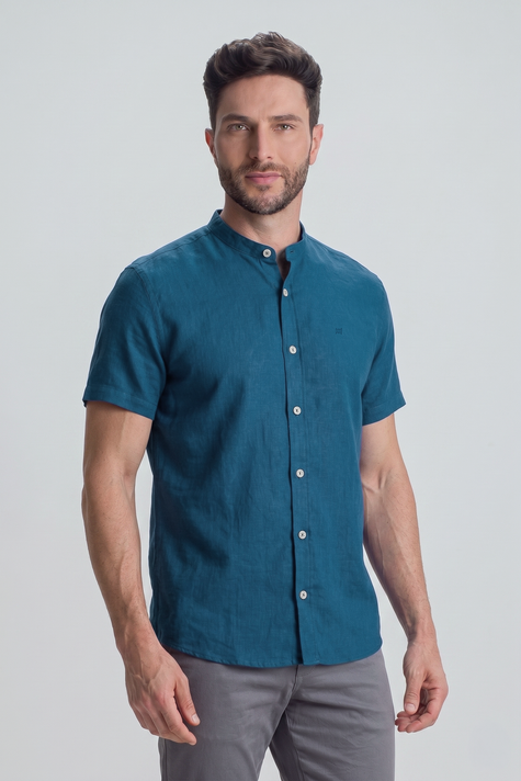 CAMISA EM LINHO COM MANGAS CURTAS