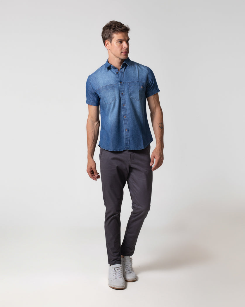 Camisa Jeans Manga Curta