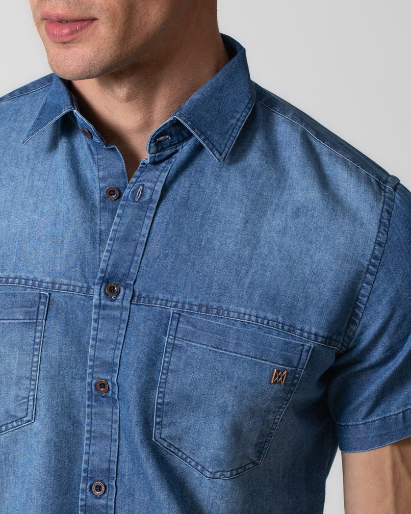 Camisa Jeans Manga Curta
