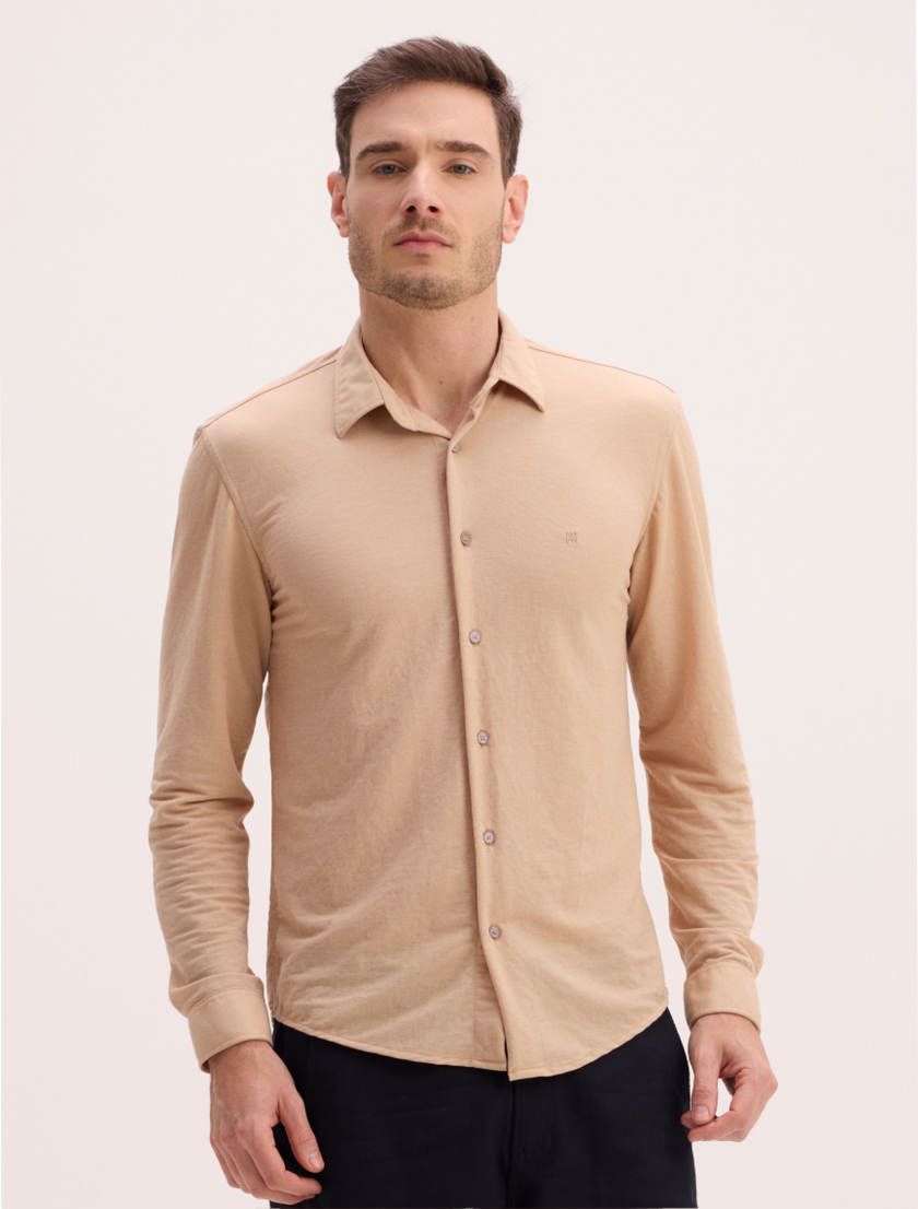 Camisa Masculina Manga Longa em Malha Piquet