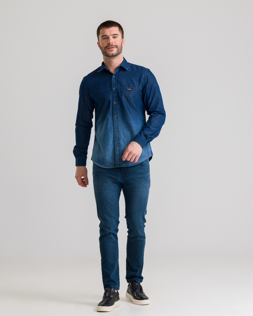 Camisa Jeans Manga Longa