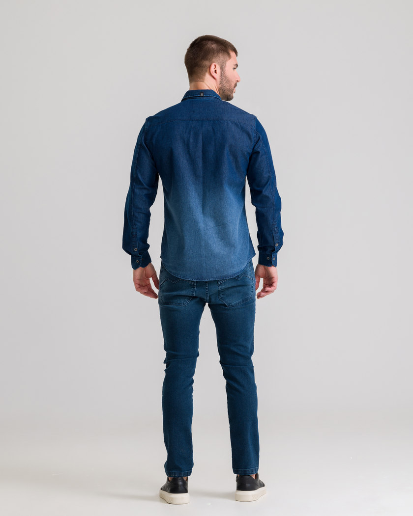 Camisa Jeans Manga Longa