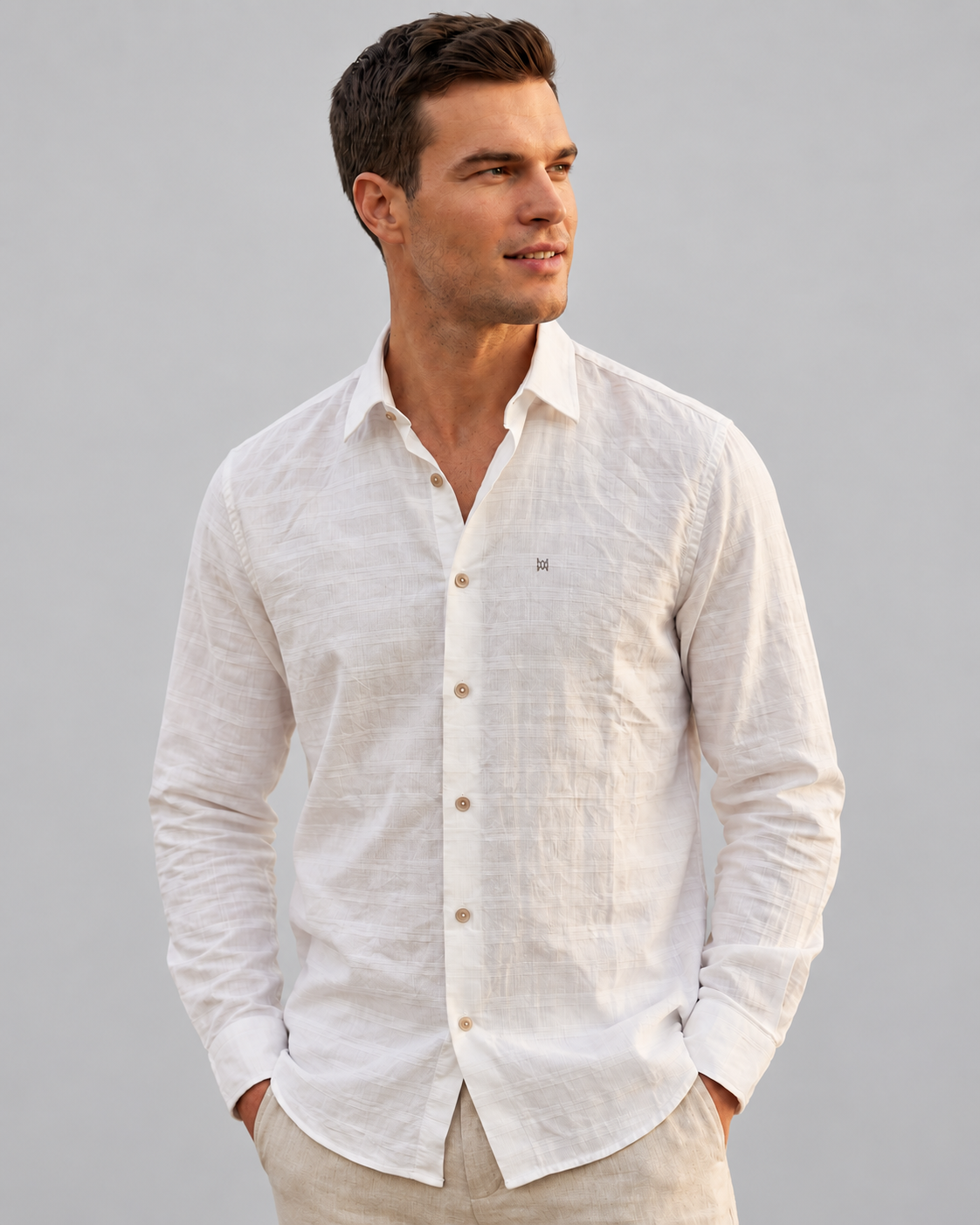 Camisa Masculina Manga Longa Kyara Off-White