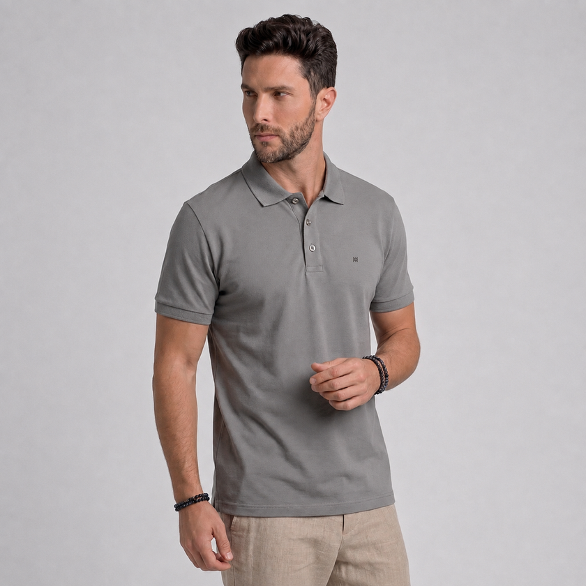Polo Masculina Básica em Algodão Pima