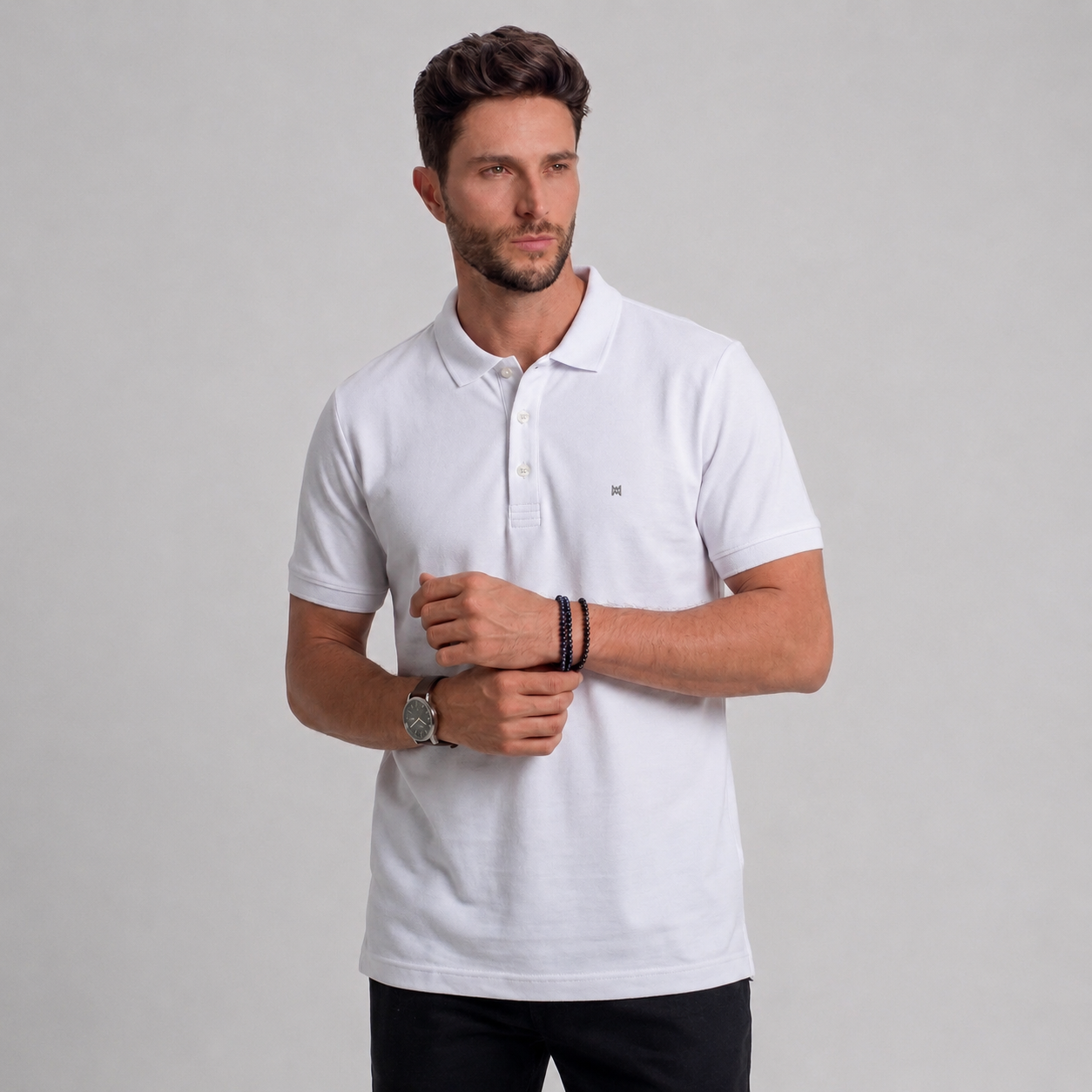 Polo Masculina Básica em Algodão Pima