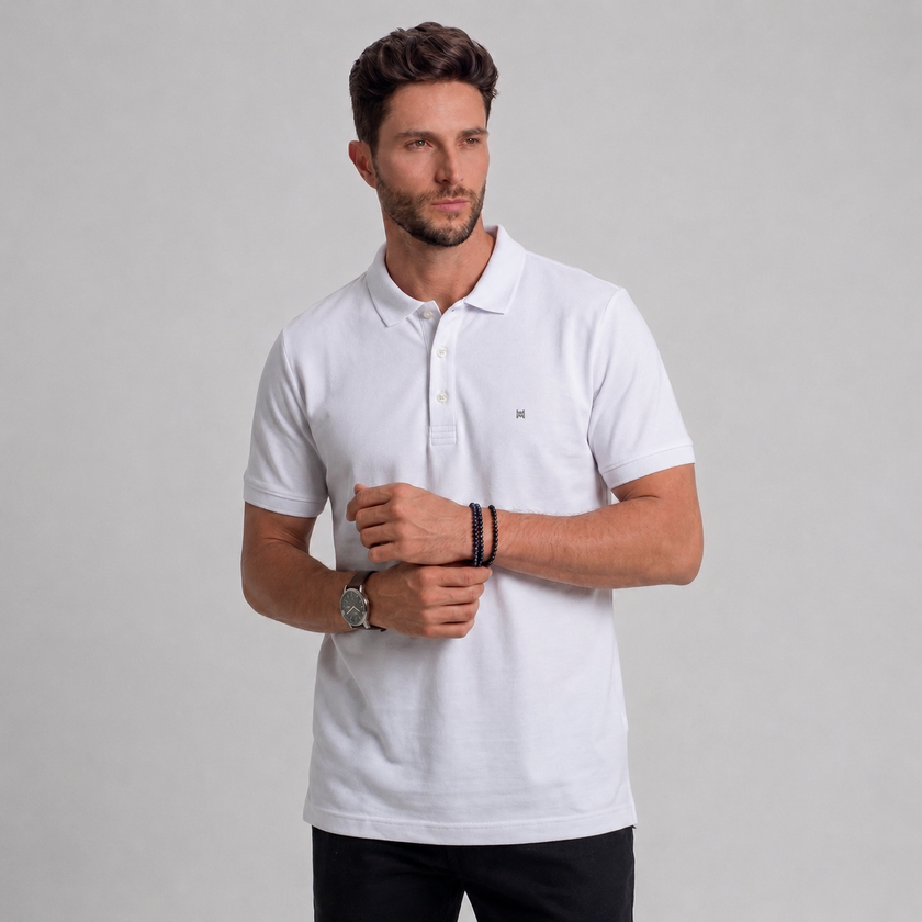 Polo Masculina Básica em Algodão Pima