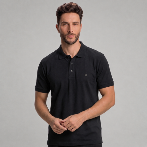Polo Masculina Básica em Algodão Pima