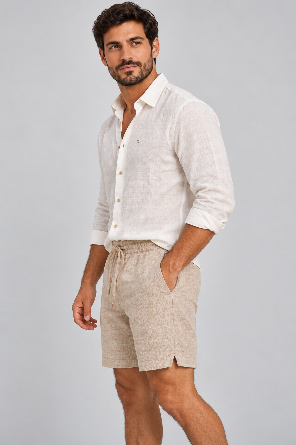 Short Masculino Nevoa Bege Claro Mioche